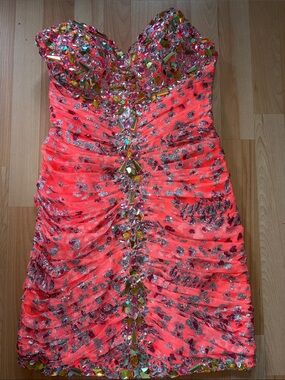 Jovani Coral Strapless Beaded Party Dress for Girls